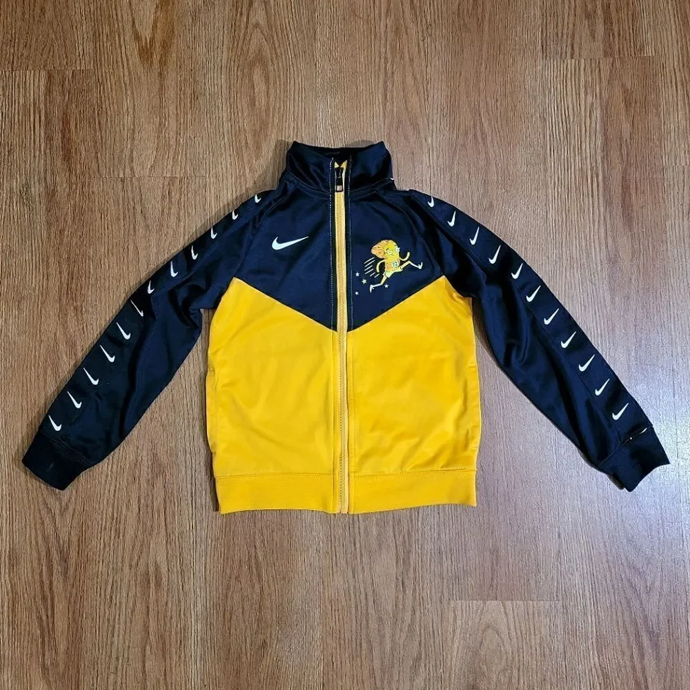 Nike Track Star Kids Running Jacket Size 6 Black Yellow Gold Full Zip Windrunner